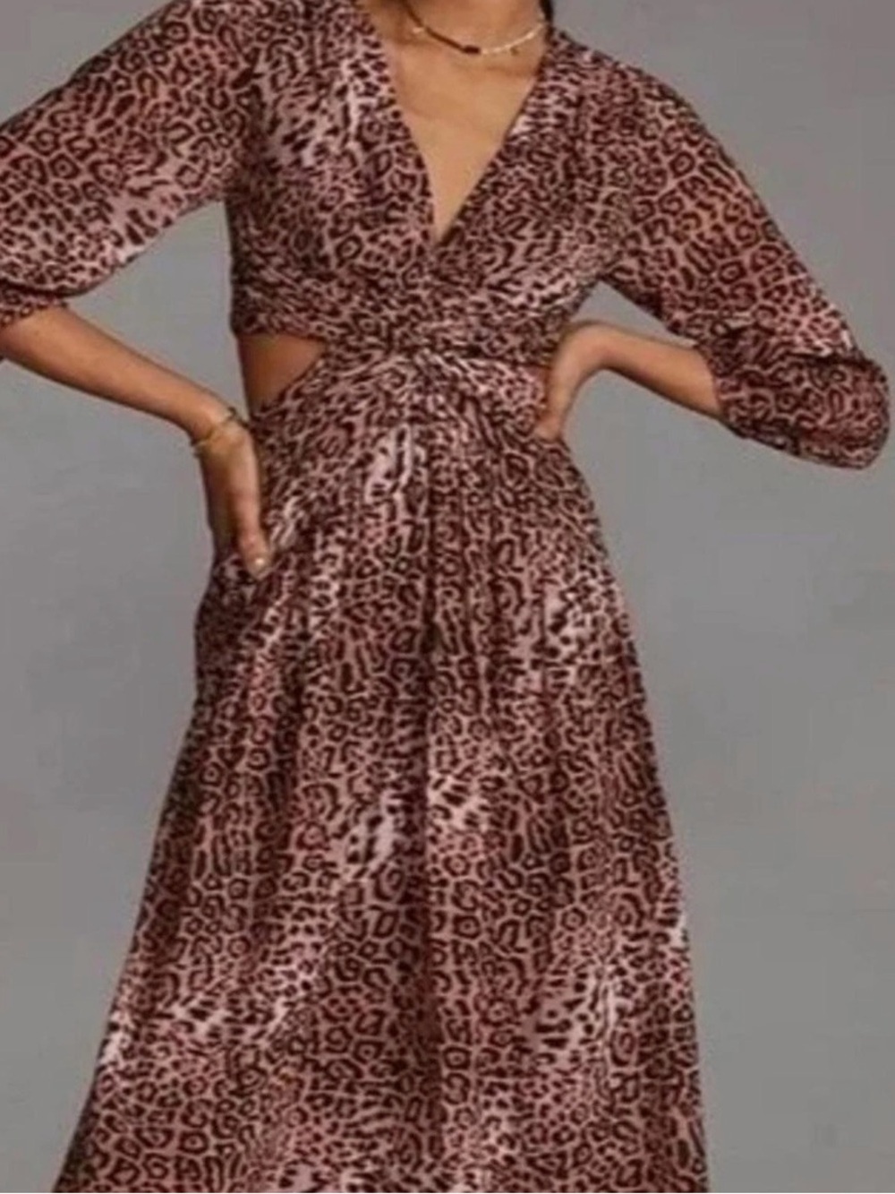 NWT Ranna Gill Leopard Print Cutout Maxi Dress - Pink Brown Black size Pxs